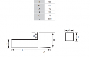 Kampinė įlaja, kvadratinė, 100x100 mm Kampinė įlaja, kvadratinė, 100x100 mm