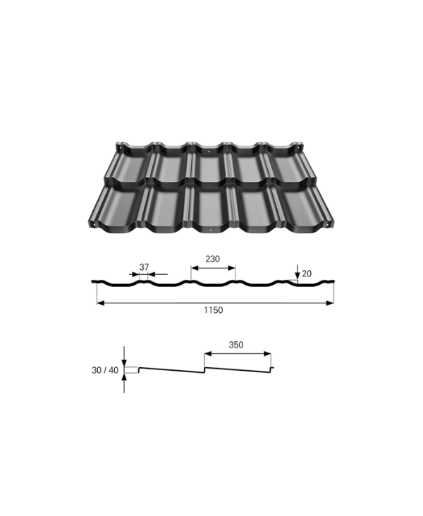 modulinės plieninės stogo čerpės Gamma